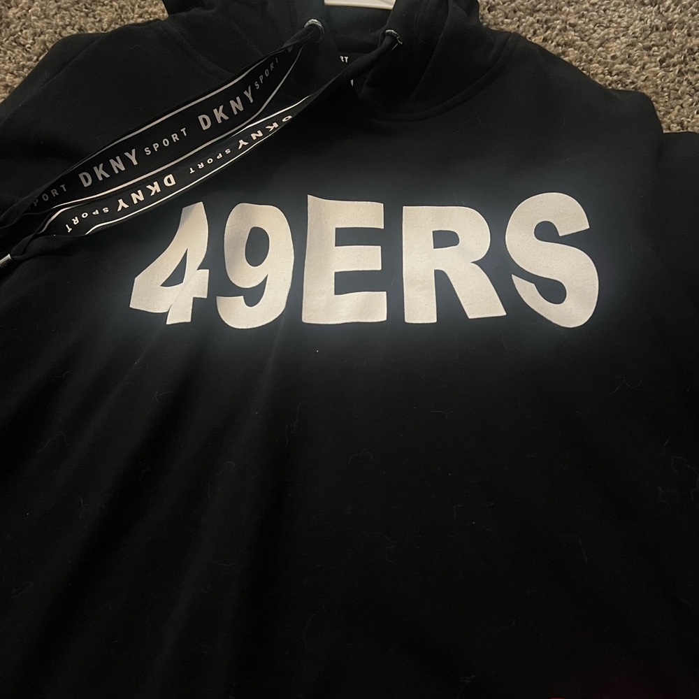 Black 49ERS DKNY crop hoodie.